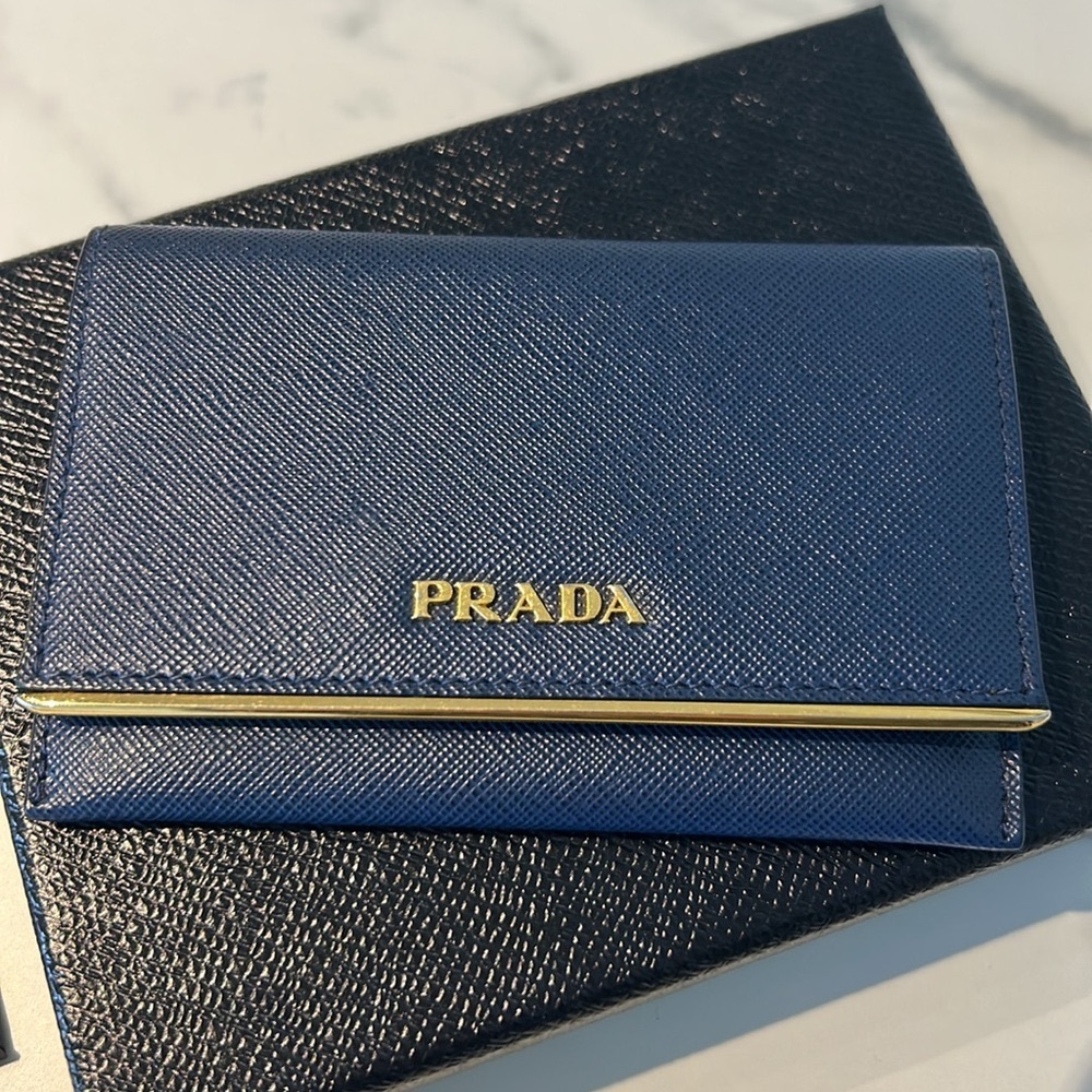 Prada Blue Saffiano Leather Card Wallet